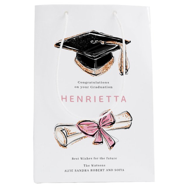 Bolsa De Regalo Mediana personalized Sparkling Graduation Cap Diploma Pink (Anverso)