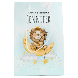 Bolsa De Regalo Mediana Pesca de leones en la luna por cumpleaños