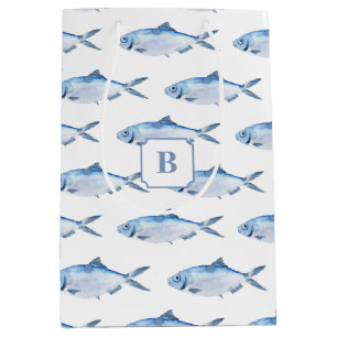 Bolsa De Regalo Mediana Pescado Azul Acuarela Costera