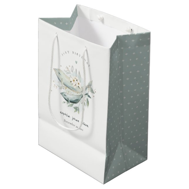 Bolsa De Regalo Mediana Pescado floral subacuático de oro verde azulado cu (Angulo Anverso)
