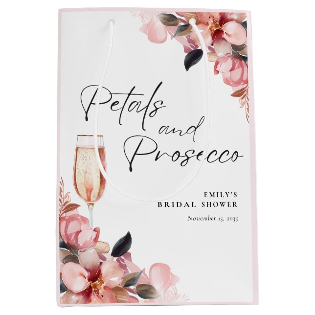 Bolsa De Regalo Mediana Petales y ducha de novia floral Prosecco (Anverso)