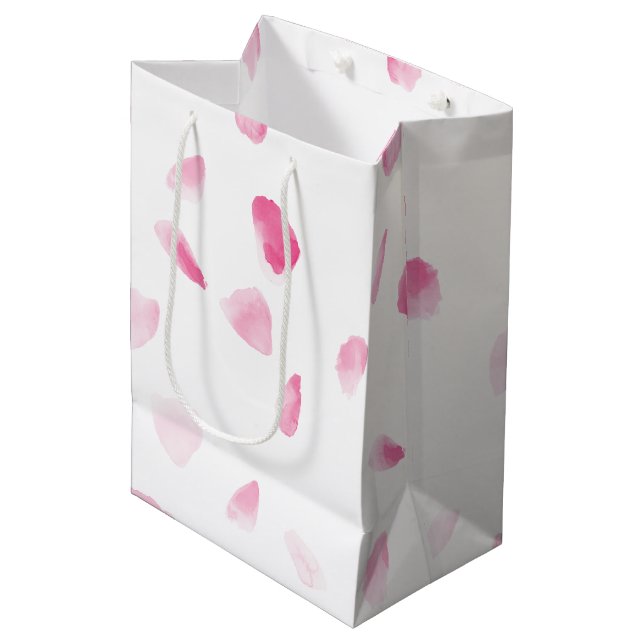 Bolsa De Regalo Mediana Pétalos de Rosa Rosa Románticos Regadera Floral Nu (Angulo Anverso)