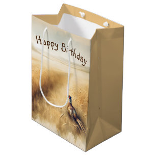 Bolsa De Regalo Mediana Pheasant de otoño en el campo de trigo por cumplea