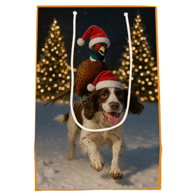 Bolsa De Regalo Mediana Pheasant riding Springer Spaniel Christmas card (Reverso)