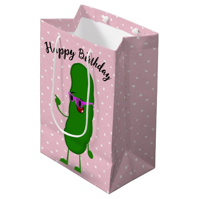 Bolsa De Regalo Mediana Pickle De Cumpleaños Con Gafas Rosadas (Angulo Anverso)
