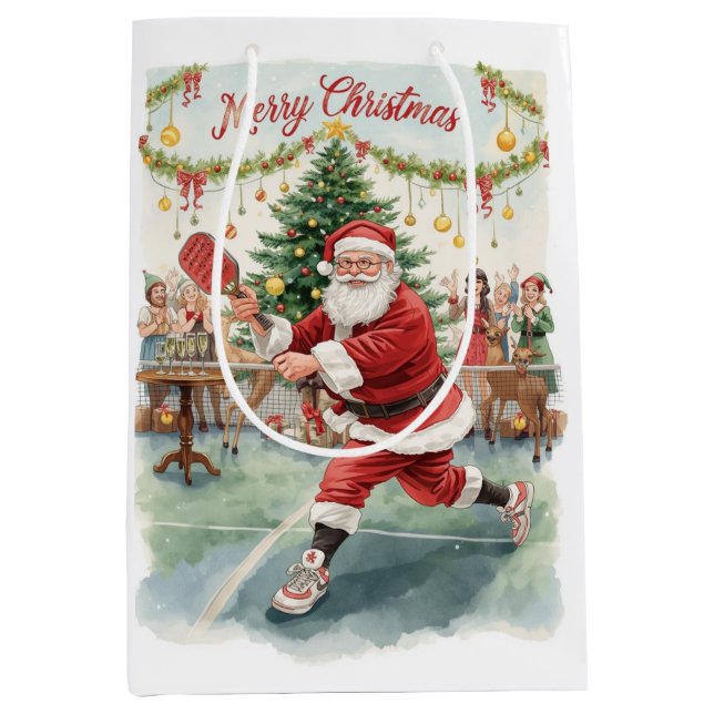 Bolsa De Regalo Mediana Pickleball Christmas themed with Santa Claus (Anverso)
