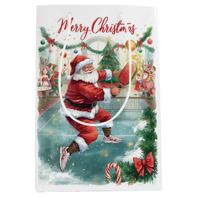Bolsa De Regalo Mediana Pickleball Christmas themed with Santa Claus (Anverso)