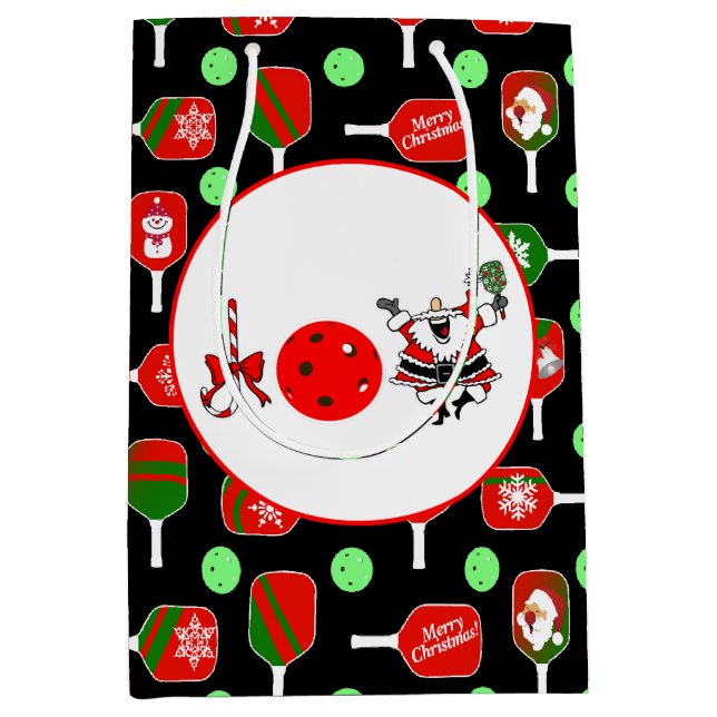 Bolsa De Regalo Mediana Pickleball Joy Navidades Fiesta Red Green y Black (Anverso)