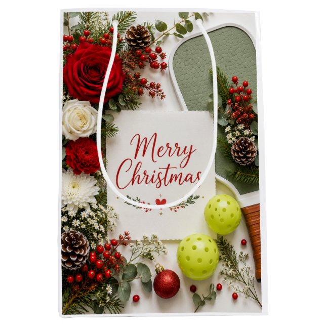 Bolsa De Regalo Mediana Pickleball temática de Navidad  (Anverso)