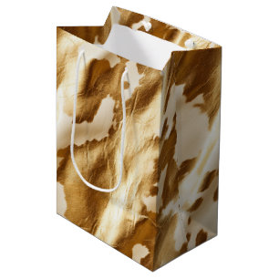 Bolsa De Regalo Mediana Piel de vaca de crema de oro occidental