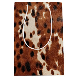 Bolsa De Regalo Mediana Piel de vaca de Crema Marrón Occidental