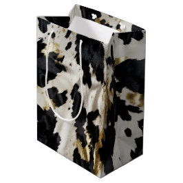 Bolsa De Regalo Mediana Piel de vaca de lechera de oro blanco negro