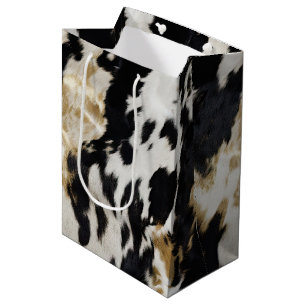 Bolsa De Regalo Mediana Piel de vaca de oro blanco negro