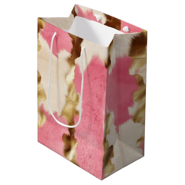 Bolsa De Regalo Mediana Piel de vaca de oro de crema rosa (Angulo Anverso)