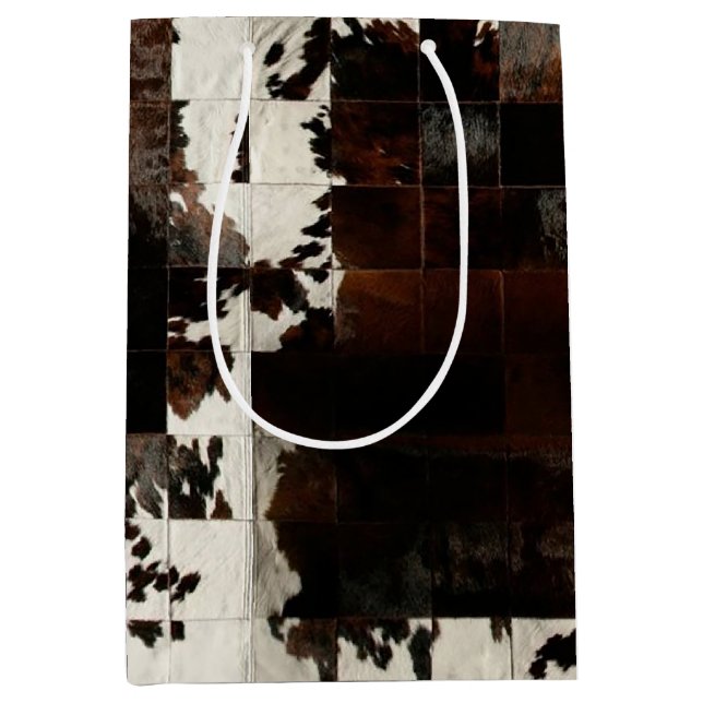 Bolsa De Regalo Mediana Piel de vaca de Rústico Brown Patchwork (Anverso)