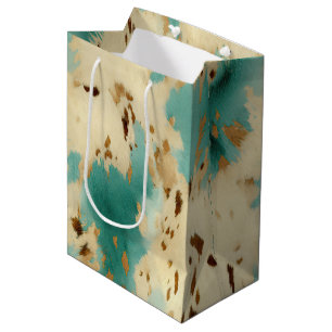 Bolsa De Regalo Mediana Piel de vaca Turquesa de Oro Blanco