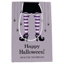 Bolsa De Regalo Mediana Piernas de Bruja Moradas y Arañas Feliz Halloween 