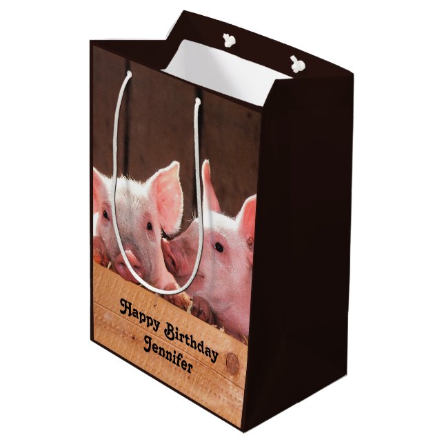 Bolsa De Regalo Mediana Piglets rosados lindo foto animal cumpleaños (Angulo reverso)