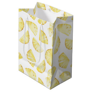 Bolsa De Regalo Mediana Piñas Amarillas Tropicales Cumpleaños