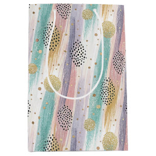 Bolsa De Regalo Mediana Pincel Pastel y Resumen Geométrico Oro