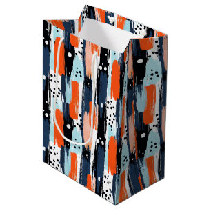 Bolsa De Regalo Mediana Pinceles de Naranja azul Patrón abstracto