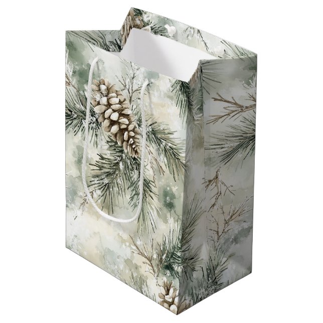 Bolsa De Regalo Mediana Pine Cones Green Christmas   (Angulo Anverso)