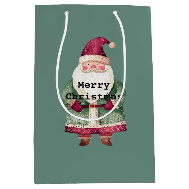 Bolsa De Regalo Mediana Pine Green Red Merry Christmas Santa (Anverso)