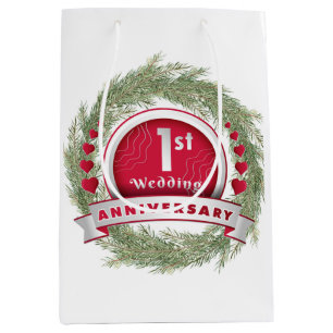 Bolsa De Regalo Mediana Pine Needle Wreath Red Primer Aniversario Boda