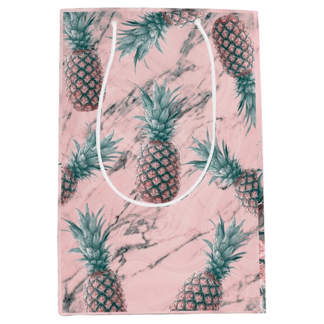 Bolsa De Regalo Mediana Pineapple & Pink Marble Swirl Moda tropical modern (Anverso)