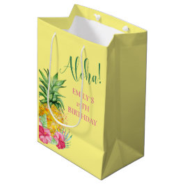 Bolsa De Regalo Mediana Pineapple Tropical Aloha Fiesta Hawaii Cumpleaños