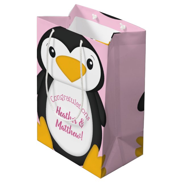 Bolsa De Regalo Mediana Pingüino Baby Shower Pink (Angulo reverso)