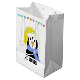 Bolsa De Regalo Mediana Pingüino con sombrero y bufanda de fiesta