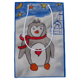 Bolsa De Regalo Mediana Pingüino de Nieve Invernal 