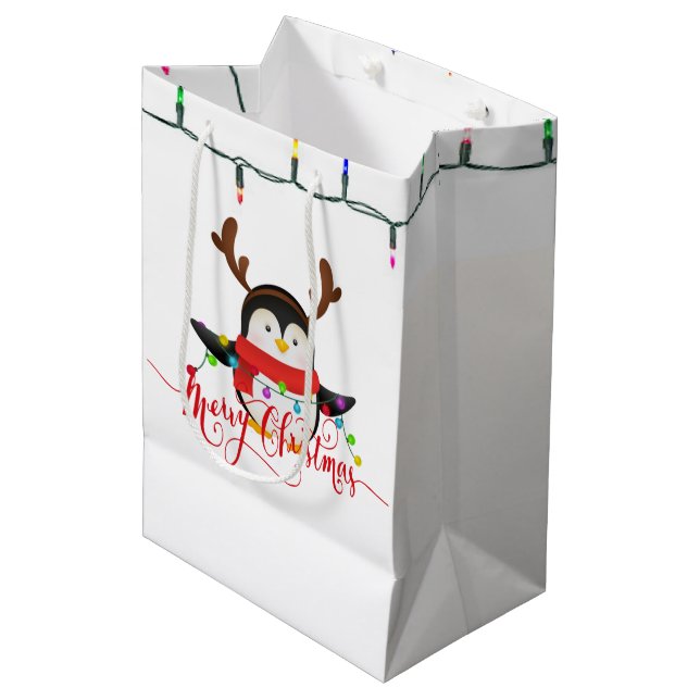 Bolsa De Regalo Mediana Pingüino navidad (Angulo Anverso)