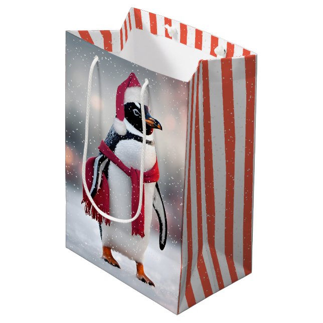 Bolsa De Regalo Mediana Pingüino navidad Con Espada Roja (Angulo Anverso)