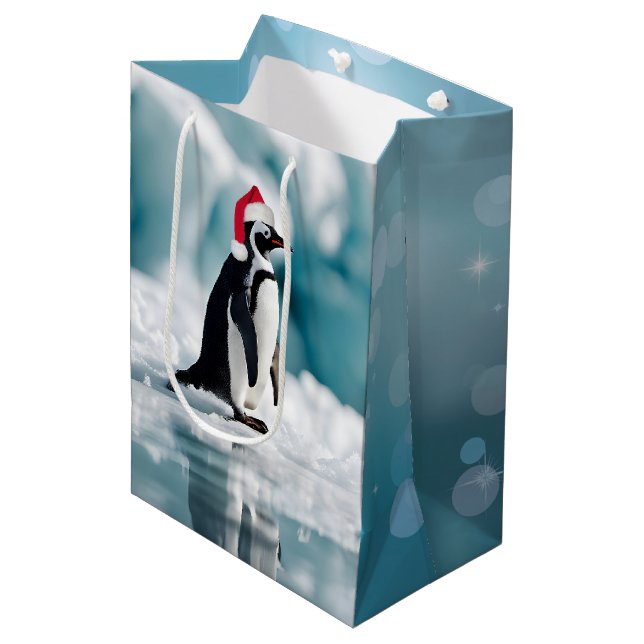 Bolsa De Regalo Mediana Pingüino navidad Con Gorra (Angulo Anverso)