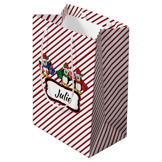 Bolsa De Regalo Mediana Pingüinos adorables lindos del navidad (Angulo reverso)