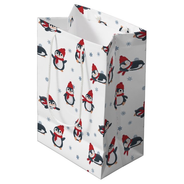 Bolsa De Regalo Mediana Pingüinos Cutos Aves de Invierno Animales Árticos (Angulo Anverso)