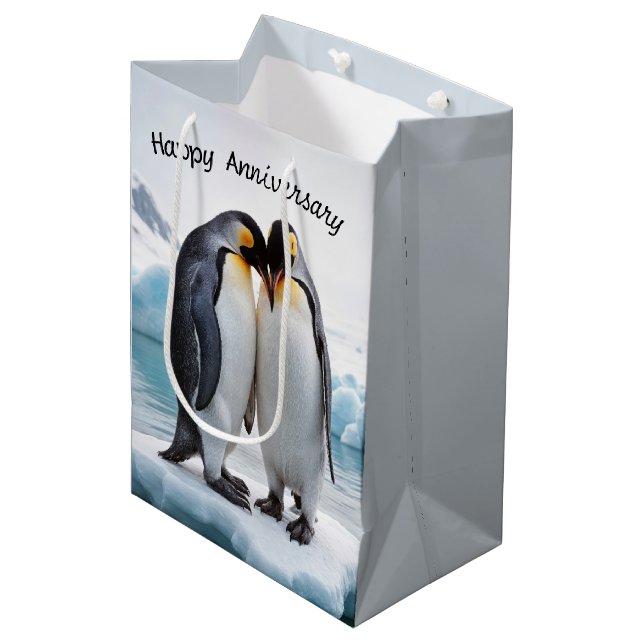 Bolsa De Regalo Mediana Pingüinos De Aniversario En Un Glaciar (Angulo Anverso)