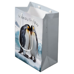 Bolsa De Regalo Mediana Pingüinos De Cumpleaños En Un Glaciar