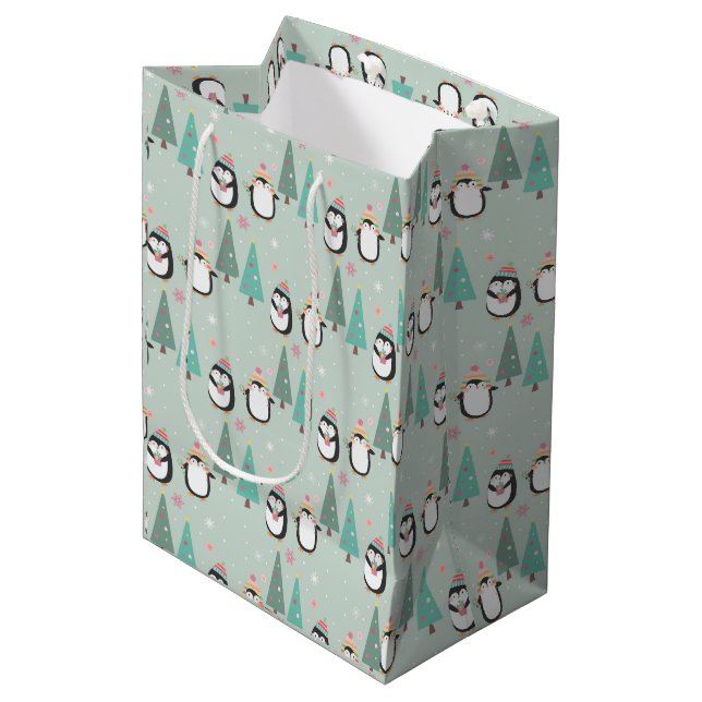 Bolsa De Regalo Mediana Pingüinos de Navidades Cutos (Angulo Anverso)