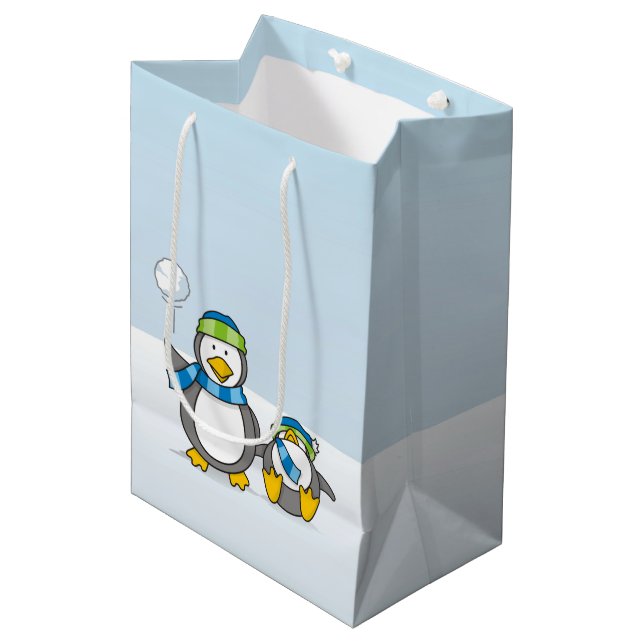 Bolsa De Regalo Mediana Pingüinos de Snowballing (Angulo Anverso)