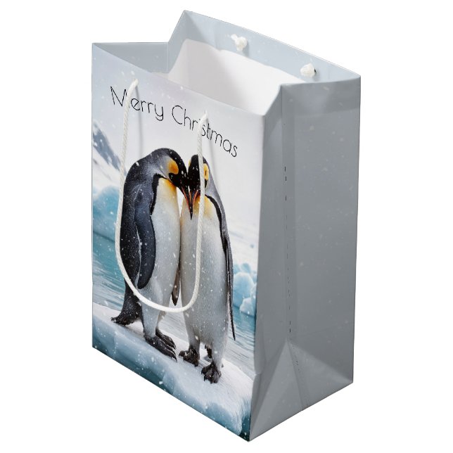 Bolsa De Regalo Mediana Pingüinos navidades En Copos De Nieve (Angulo Anverso)