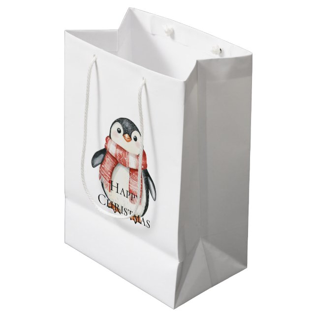 Bolsa De Regalo Mediana Pingüinos Red Peppermint (Angulo Anverso)