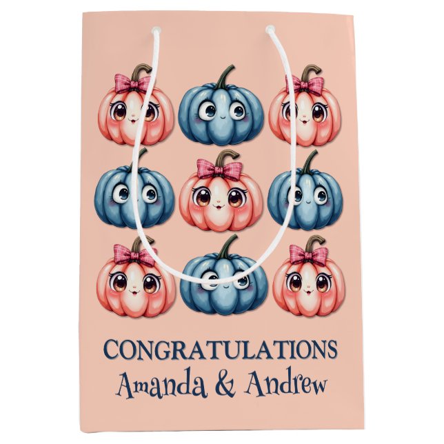 Bolsa De Regalo Mediana Pink Baby Shower de calabaza personalizada (Anverso)