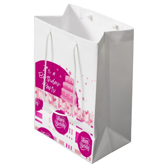 Bolsa De Regalo Mediana Pink Birthday Party (Angulo Anverso)