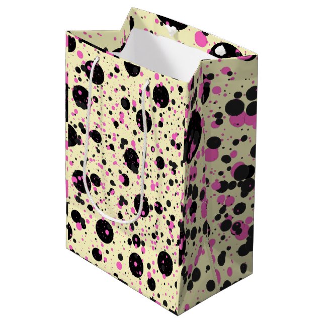 Bolsa De Regalo Mediana Pink & Black Polka Dot Glam Pattern (Angulo Anverso)