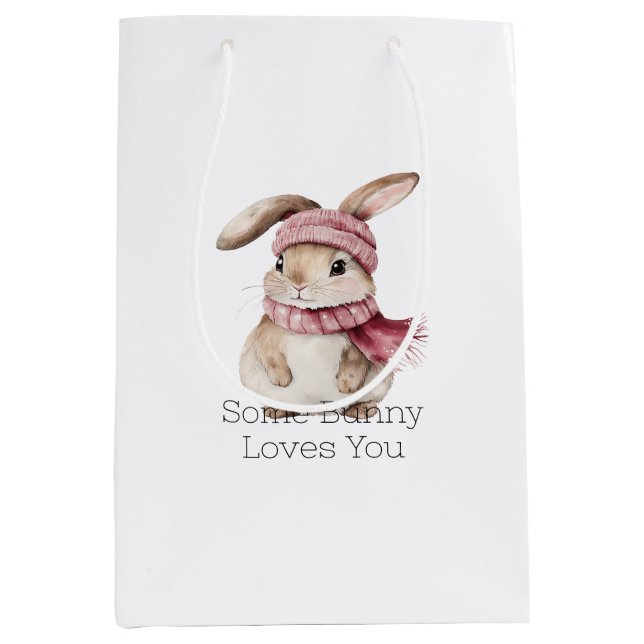 Bolsa De Regalo Mediana Pink Bunny Rabbit Christmas  (Anverso)