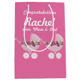 Bolsa De Regalo Mediana Pink Carriage Girl Baby Shower 7” l x 4.5” w x 10”