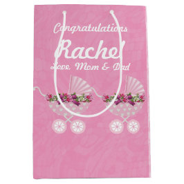 Bolsa De Regalo Mediana Pink Carriage Girl Baby Shower 7” l x 4.5” w x 10”